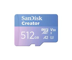 SanDisk Creator MicroSDXC 512 Go UHS-I Classe 10 (SDSQXAV-512G-GN6MS) : Lecture 190 Mo/s, Écriture 130 Mo/s, protections multiples, adaptateur miniSD