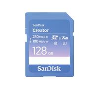 SANDISK Creator Carte SD UHS-II 128 Go (pour appareils reflex et Mirrorless, vidéo 6K, V60, USH-II, jusqu'à 280 Mo/s, en lecture, RescuePRO Deluxe, 1 mois d'Adobe Creative Cloud Inclus)