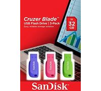 SanDisk Clé USB Cruzer Blade SDCZ50C-032G-B46T 32 Go USB 2.0 Pack de 3 (Bleu/Rose/Vert)