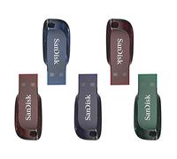 SanDisk Cruzer Blade Clé USB 2.0 32 Go-Lot de cinq (Clé USB pour fichiers importants, musique et video, mot de passe sécurisé, USB 2.0) Noir, Rouge, Vert, Orange, Bleu