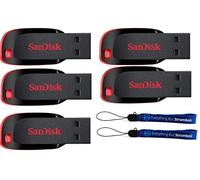 SanDisk Cruzer Blade Lot de 5 clés USB Type-A 2.0 64 Go compatibles avec ordinateurs portables et ordinateurs de bureau SDCZ50-064G-B35 avec 2 cordons Everything But Stromboli