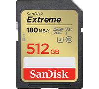 SanDisk Extreme 512 Go Carte SDXC, V30, UHS-I, 4K UHD Videos, 180 Mo/s, RescuePRO Deluxe, SanDisk QuickFlow Technology, résiste aux températures extrêmes, à l'eau, aux chocs et aux rayons X, C10, U3