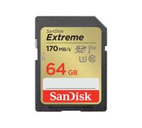 SanDisk Carte mémoire SDXC Extreme 64 Go – 170/80 Mo/s UHS‑I Class 10 U3 V30