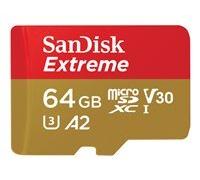 Carte mémoire SD micro SANDISK SDXC Extreme UHS-3 A2 V30 Classe 3 (170Mo/s) 64 GB + adaptateur SD