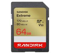 SANDISK Extreme Carte SD UHS-I 64 Go (Jusqu’à 170 Mo/s en Lecture et 80 Mo/s en écriture, vidéo 4K UHD, U3, V30) SANDISK Memory Zone App