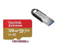 SANDISK Extreme Microsdhc 128Gb 190/90 Mb/s + SANDISK Clé USB Ultra Flair 128Gb 3.0 150Mb/s G
