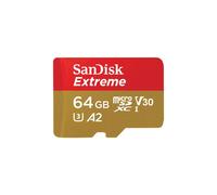 SanDisk Extreme MicroSDXC 64Go UHS-I U3 V30 A2 Classe 10, Lecture 160Mo/s, Écriture 60Mo/s, Résistante aux chocs/rayons X/eau + Adaptateur SD