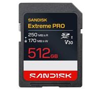 SanDisk Carte SD Extreme Pro UHS‑I 512 Go — 250 Mo/s lecture, 170 Mo/s écriture, 4K U3 V30