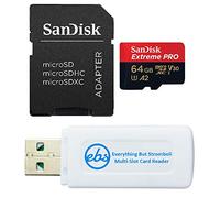 SanDisk Extreme PRO Carte mémoire microSD avec adaptateur compatible avec drone DJI Air 3S, Air 3 et OSMO Action 4 (SDSQXCU-064G-GN6MA) avec 1 lecteur de carte micro SD et SD Everything But Stromboli