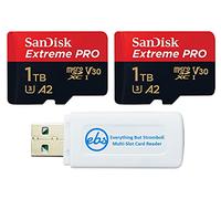 SanDisk Extreme Pro Lot de 2 cartes mémoire micro SD 1 To compatibles avec caméra d'action GoPro Hero 12 Noir (SDSQXCD-1T00-GN6MA) V30 U3 avec 1 lecteur de carte Everything But Stromboli MicroSDXC et