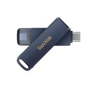 SanDisk iXpand 128Go USB Type-C / Lightning 3.2 Gen 1, Lecture 90Mo/s, Écriture 10Mo/s, Pivotant, Bleu, Windows 10+/macOS 10.9+