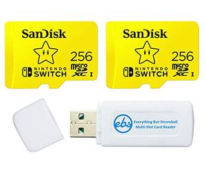 SanDisk Lot de 2 cartes mémoire microSD 256 Go pour Nintendo Switch OLED modèle (SDSQXAO-256G-GNCZN) U3, classe 10, 4K UHD avec 1 lecteur de carte micro SDXC et SD Everything But Stromboli
