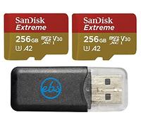 SanDisk Lot de 2 cartes mémoire MicroSDXC 256 Go Extreme Fonctionne avec caméra d'action GoPro Hero 11 Black et Hero11 Black Mini (SDSQXAV-256G-GN6MN) avec 1 lecteur de carte microSD Everything But