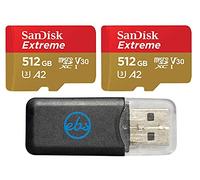 SanDisk Lot de 2 cartes mémoire microSDXC Extreme 512 Go, compatibles avec GoPro Max 2, HERO13 Black, Ultra Wide (SDSQXAV-512G-GN6MN), V30 U3 A2, Bundle with (1) Everything But Stromboli Reader