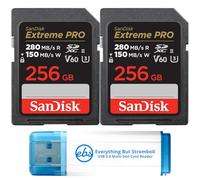 SanDisk Lot de 2 cartes mémoire SDXC UHS-II Extreme Pro V60 pour photos et vidéos 256 Go avec 1 lecteur de carte micro et SD Everything But Stromboli