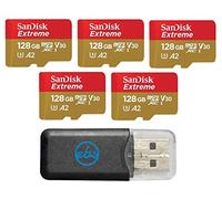 SanDisk Lot de 5 cartes mémoire Micro 128 Go Extreme compatibles avec DJI Air 2S, Air 2, Mini, Mini 2, Mavic 2 Drone Series (SDSQXAA-128G-GN6MN) avec 1 lecteur de carte microSD Everything But