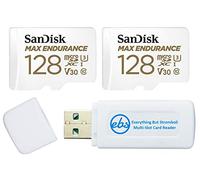 SanDisk MAX Endurance 128GB MicroSD Card (2 Pack) for Home Security Cameras & Dash Cams (SDSQQVR-128G-GN6IA) with Adapter, 4K, Bundle with (1) Everything But Stromboli TF Micro SDXC Memory Card Reader