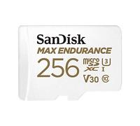SanDisk MAX ENDURANCE Video Monitoring for Dashcams & Home Monitoring 256 GB microSDXC Memory Card + SD Adaptor 120,000 Hours Endurance , White