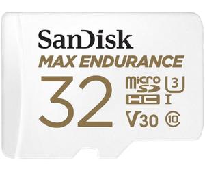 SanDisk MAX ENDURANCE Video Monitoring for Dashcams & Home Monitoring 32 GB microSDHC Memory Card + SD Adaptor 15,000 Hours Endurance, White