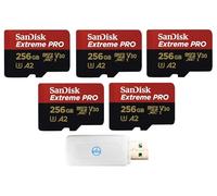 SanDisk Micro Lot de 5 cartes mémoire Extreme Pro 256 Go avec drone DJI Air 2S, Air 2, Mini, Mini 2, Mavic 2 (SDSQXCD-256G-GN6MA) avec 1 lecteur de carte micro SDXC et SD Everything But Stromboli