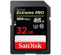 SanDisk SD Carte Mémoire Haute Vitesse Extreme PRO 32Go Classe10 300M/s U3 SDHC SDXC UHS-II pour Caméra Appareil Photo Noir