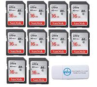 SanDisk Ultra - 10 Pack Bundle UHS-I Class 10 SD Flash Memory Card Retail (SDSDUNC-064G-GN6IN) - With Everything But Stromboli (TM) Combo Card Reader