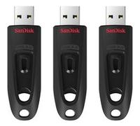 SanDisk 64 Go Ultra Clé USB 3.0 , jusqu'à 130 Mo/s, paquet de trois, Noir