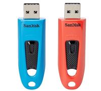 SanDisk Ultra 64 GB USB Flash Drive USB 3.0 Up to 130 MB/s Read - Twin Pack, Red/Blue