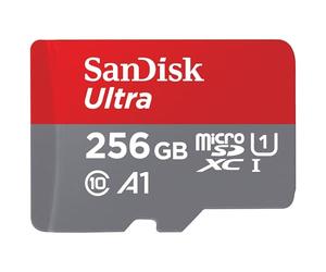 SanDisk Ultra microSDXC + adaptateur SD 256 Go (Pour Android Smartphone et Tablette, Video Full HDD, jusqu'à 150 Mo/s, UHS-I, La performance A1, V10,Class 10, U1)