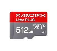 Carte microSDXC SanDisk Ultra Plus 512 Go UHS-I V10 A1 Class 10, jusqu'à 200 Mo/s rouge et gris