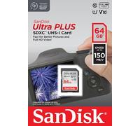 SanDisk Carte mémoire SD Ultra Plus SDXC 64 Go 150 MB/s Gris et Rouge