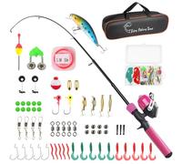 SandKing Kit de Canne à pêche pour Enfants, 1.5M Combo télescopique Canne et Moulinet pour débutants avec Moulinet Spincast,Cadeaux d’équipement de pêche pour garçons, Filles, Tout-Petits (Rose)
