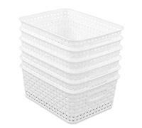 Sandmovie Plastique Blanc Panier Paniers Rangement Plastique Rectangulaire, 6-Pack