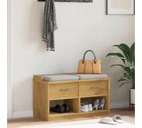 SANDNES Banc de couloir en bois de pin massif, aspect noyer, 87 x 40 x 50 cm, avec 2 tiroirs et compartiments ouverts, banc robuste pour entrée et couloir