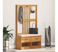 SANDNES Porte-manteau en pin massif 87 x 40 x 159,5 cm avec 3 tiroirs, 5 crochets, banc de couloir avec espace de rangement, coffre pour couloir, entrée, rangement pratique