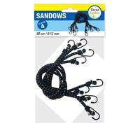 Sandow tendeur élastique 80 cm avec crochets - lot de 4 - TERRE JARDIN - Diamètre 1,2 cm - Noir