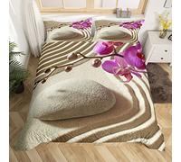 Sandy Beach Print Housse de Couette Purple Phalaenopsis Parure de Lit 200x200cm Decor Meditation Parure Housse de Couette Tranquil Nature Ouvrages d'art Nature Theme 3 pièces