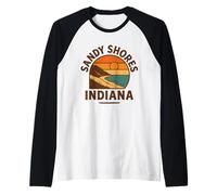 Sandy Shores Indiana Chemise Coucher de Soleil sur la Plage Vue panoramique Manche Raglan