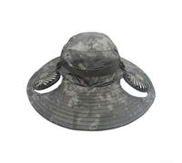 Sandyseptember Chapeau de pêcheur avec ventilateur solaire USB, casquette de protection solaire à large bord pour sports de plein air, bandeau respirant et rafraîchissant avec 3 modes de vent (gris