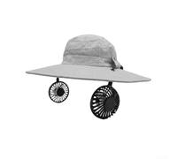 Sandyseptember Chapeau de pêcheur avec ventilateur solaire USB, casquette de protection solaire à large bord pour sports de plein air, bandeau respirant et rafraîchissant avec 3 modes de vent (gris