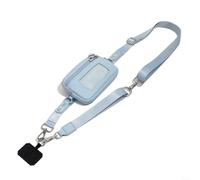 Sandyseptember Cordon bandoulière en tissu pour téléphone avec porte-cartes, sac de poignet amovible, plusieurs façons de le porter - Noir, rose, marron, bleu, beige (bleu)