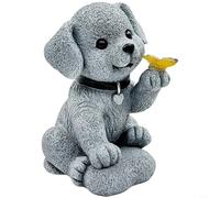 Sandyseptember Lampe solaire d'extérieur en résine peinte à la main en forme de chien et de papillon, éclairage nocturne automatique pour cour, cour, décoration de jardin