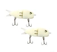 Sandyseptember Lot de 2 leurres de pêche à deux sections articulées pour pêche au bar avec queue en caoutchouc souple et motif œil de poisson 3D en plastique haute résistance et crochet en acier