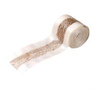 Sandyseptember Lot de 2 rouleaux de ruban de Noël doré et blanc 5 m x 6,3 cm en maille de lin avec bord métallique pour emballer une couronne d'arbre de Noël et la décoration de table (blanc)