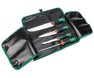 Sanelli Linea Premana Professional Set de couteaux Boucher, Rouleau cuisinier, Noir/Vert/Rouge
