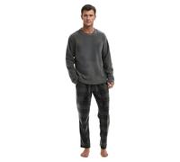 SaneShoppe Ensemble de Pyjama en Polaire Thermique à Manches Longues pour Homme, Gris, XL