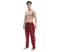 SaneShoppe Pantalon d'hiver pour homme en polaire thermique - Chaud, Confortable, Tailles M à 3XL, Soft Loungewear Checked Fluffy 2 Pockets Drawstring Pajama Mens Sleep Wear Pj Red - L