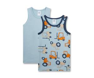 Sanetta Lot de 2 Maillots de Corps pour garçon - Bleu Clair - Motif Tracteur - Maillot de Corps Durable et de qualité supérieure pour garçon - en mélange de Coton, Bleu, 140