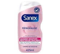 SANEX - Crème de Douche Derma Ménopause - Gel Douche - Soin pour Peaux en Périménopause et Ménopause - Hydratation 24h et Réduction des Tiraillements - Lipides et Acide Hyaluronique - Format 425ml