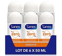 SANEX - Deodorant a Bille 0% Sensitive - Deodorant Homme & Femme - Efficacite 24h - Sans Alcool, Sans Sels d'Aluminium - Lot de 6 Roll-On de 50mL